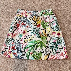 Peck & Peck White A-Line Skirt with Floral Multicolor Tropical Print Size 2
